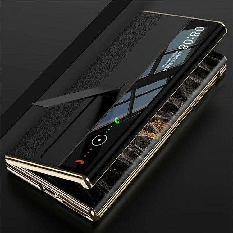 GKK For Huawei Mate XT Ultimate Case Leather Flip Phone Cover with Kickstand / View Window - Black