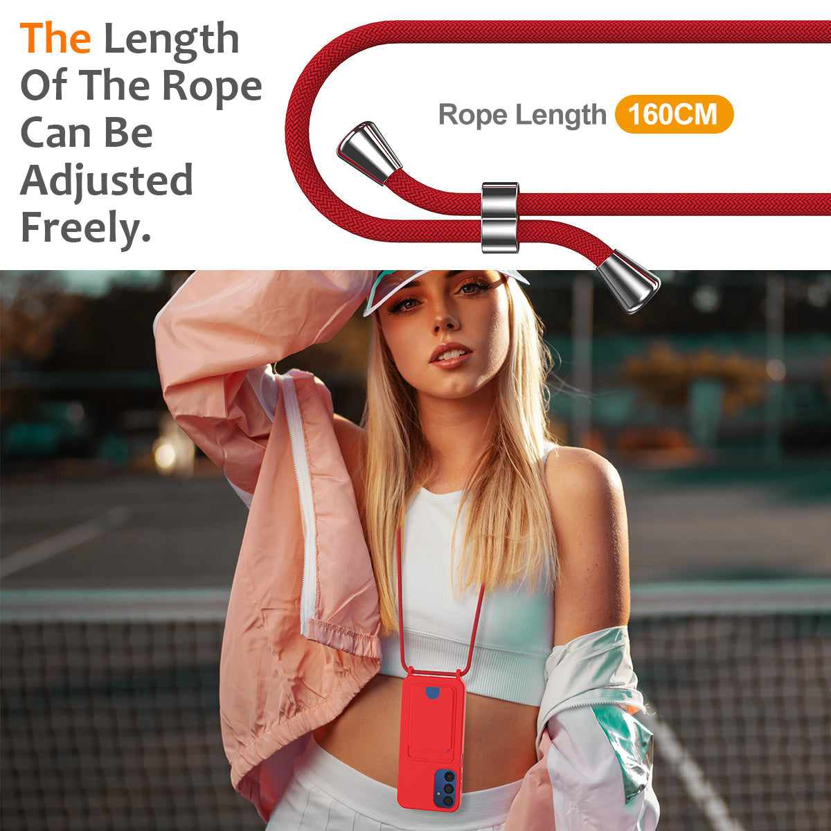 For Samsung Galaxy M14 4G Liquid Silicone Case with Card Holder and Lanyard Back Phone Cover - Red