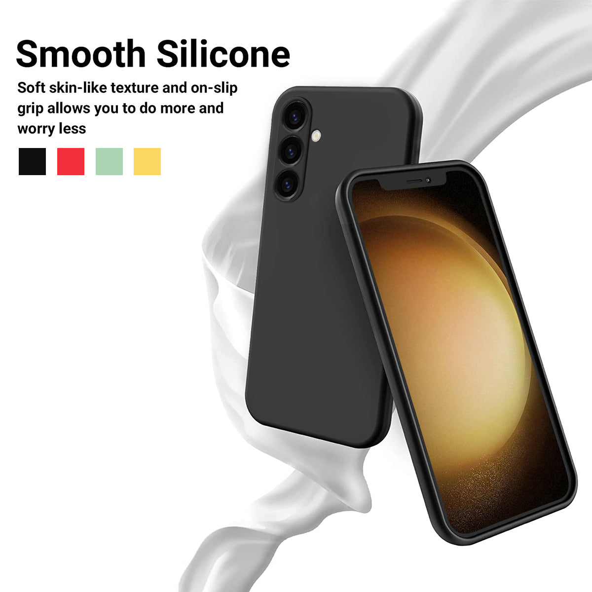 For Samsung Galaxy M14 4G Case Liquid Silicone Phone Back Cover with Hand Strap - Black