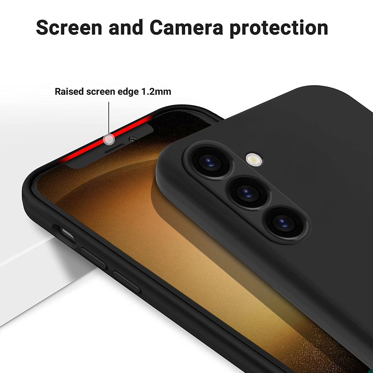 For Samsung Galaxy M14 4G Case Liquid Silicone Phone Back Cover with Hand Strap - Black