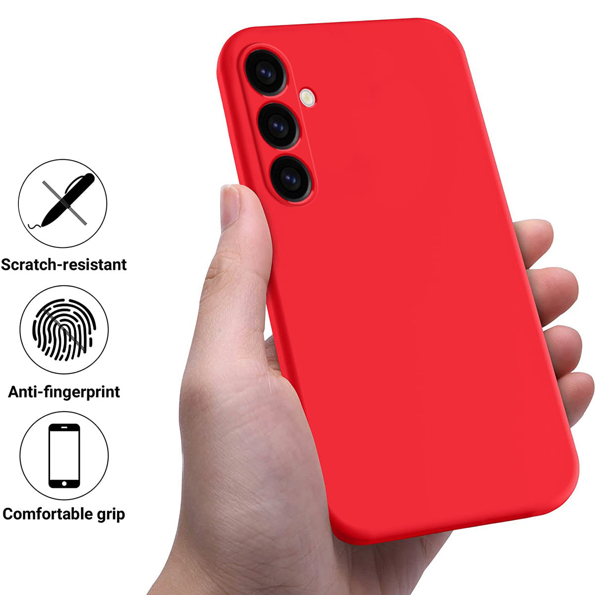 For Samsung Galaxy M14 4G Case Liquid Silicone Phone Back Cover with Hand Strap - Red