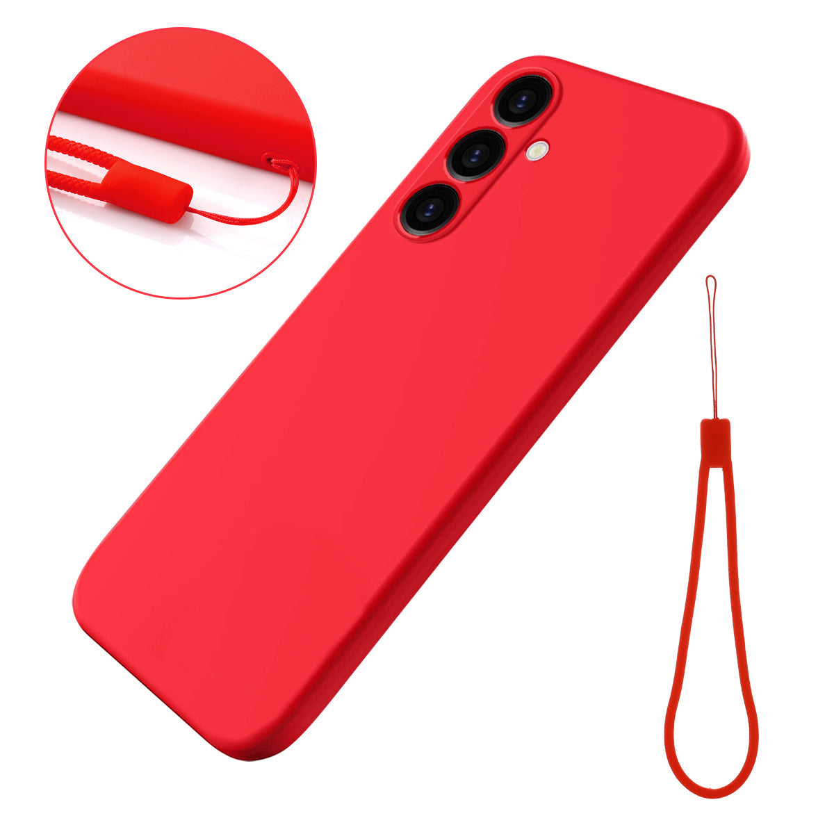 For Samsung Galaxy M14 4G Case Liquid Silicone Phone Back Cover with Hand Strap - Red