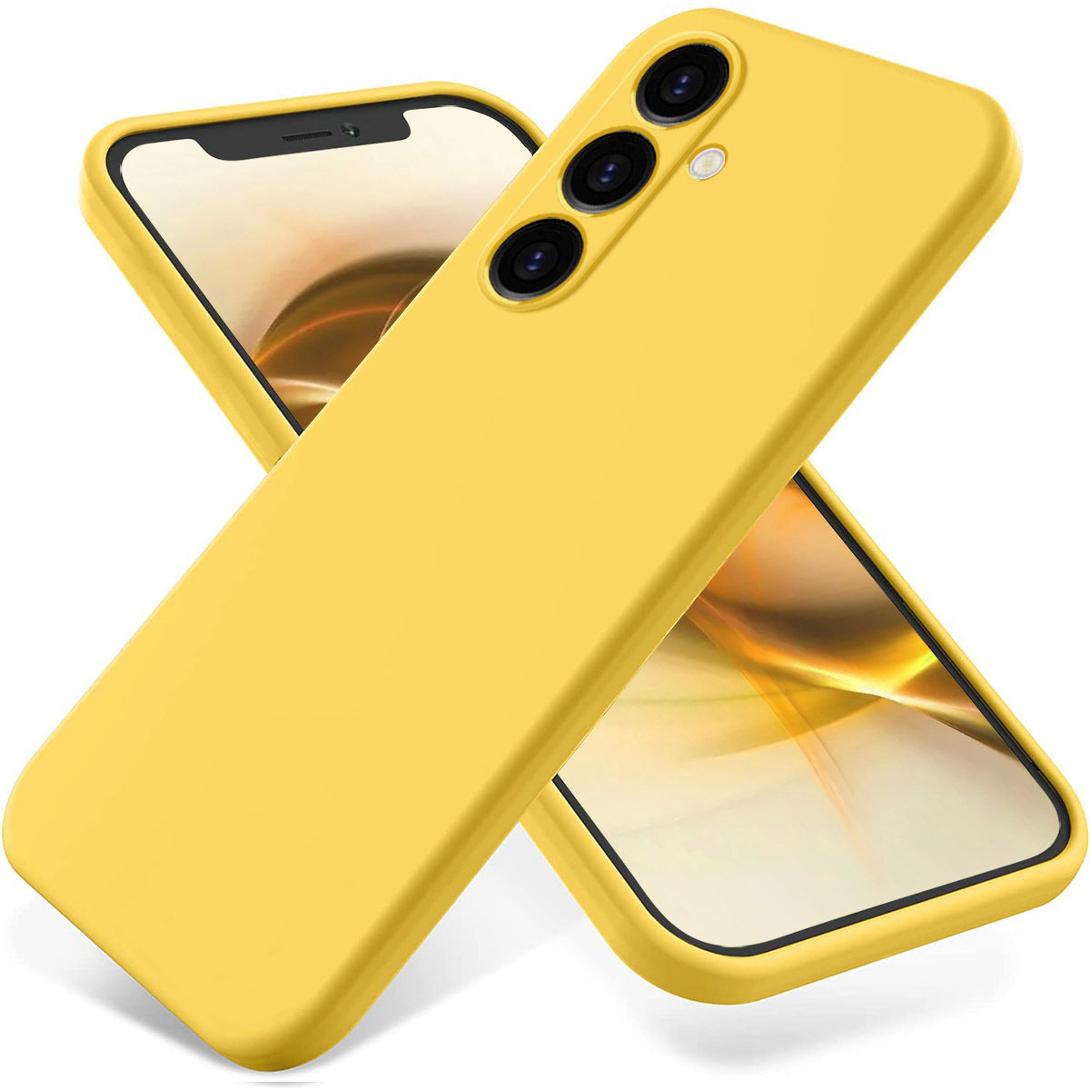 For Samsung Galaxy M14 4G Case Liquid Silicone Phone Back Cover with Hand Strap - Yellow