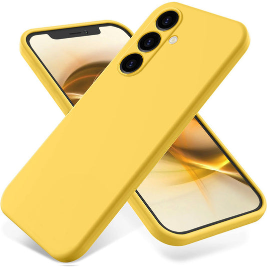 For Samsung Galaxy M14 4G Case Liquid Silicone Phone Back Cover with Hand Strap - Yellow