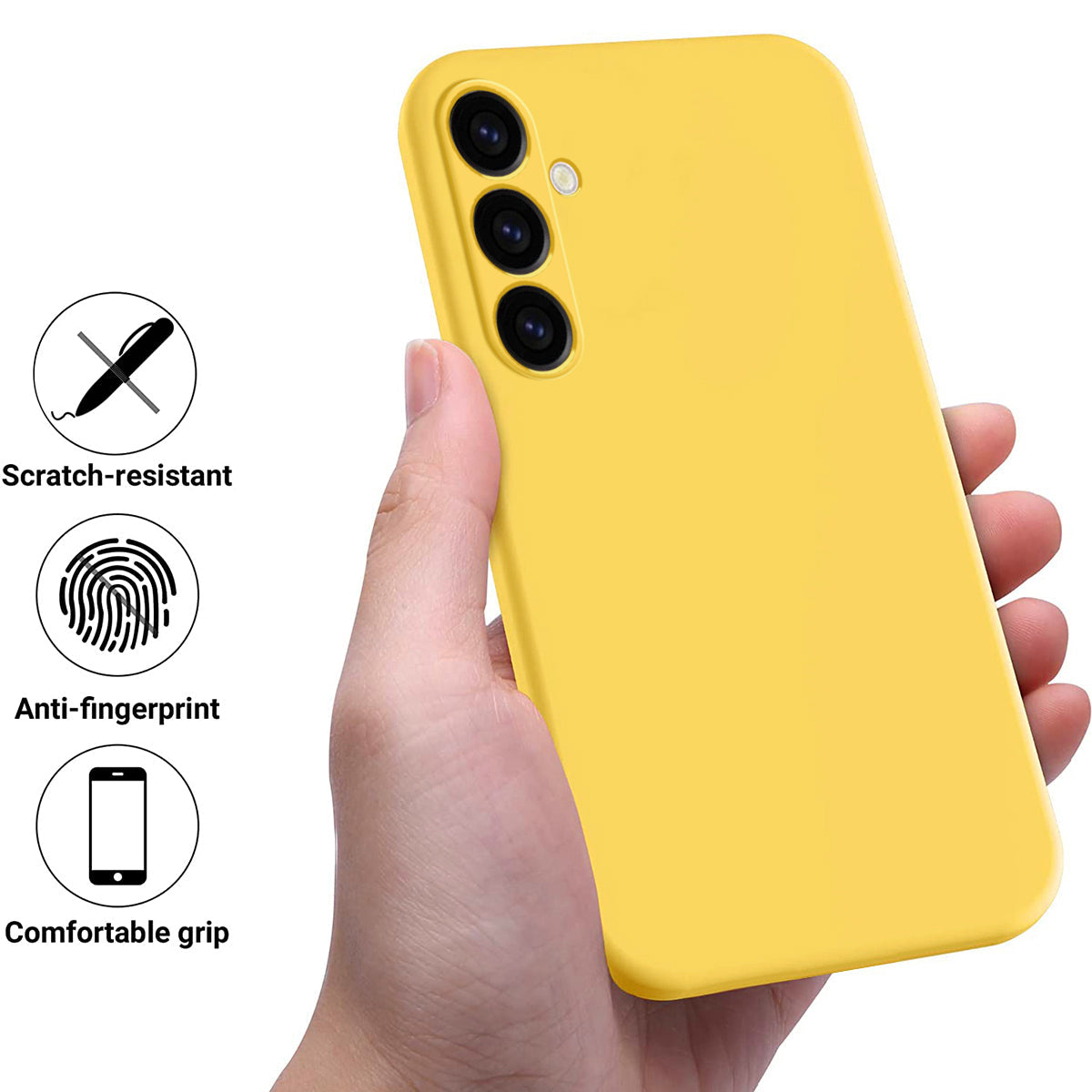 For Samsung Galaxy M14 4G Case Liquid Silicone Phone Back Cover with Hand Strap - Yellow