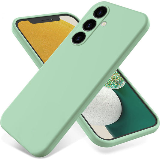 For Samsung Galaxy M14 4G Case Liquid Silicone Phone Back Cover with Hand Strap - Green