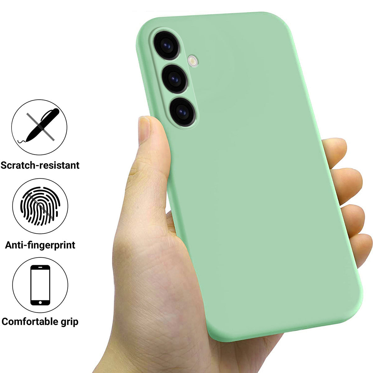 For Samsung Galaxy M14 4G Case Liquid Silicone Phone Back Cover with Hand Strap - Green
