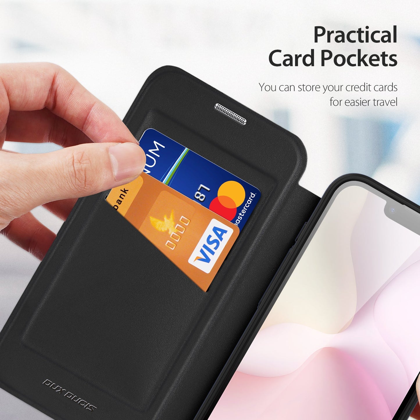 For iPhone 16e Leather Case DUX DUCIS Skin X Pro Series Stand Cover Compatible with MagSafe - Black