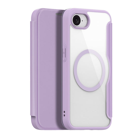 For iPhone SE (2025) Leather Case DUX DUCIS Skin X Pro Series Stand Cover Compatible with MagSafe - Purple Pink