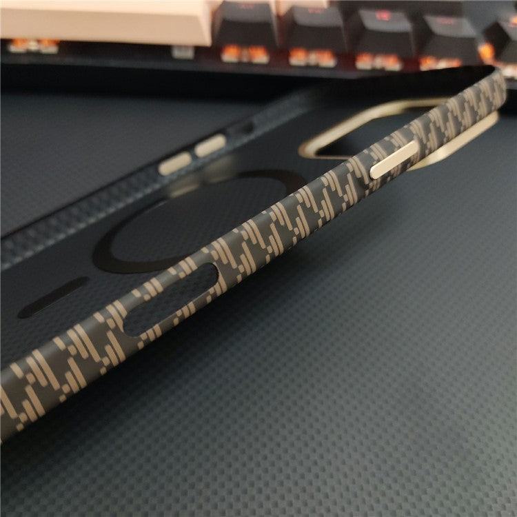 GKK For Huawei Mate 70 Magnetic Case with Metal Lens Frame Hard PC Phone Back Cover Carbon Fiber Texture - Gold