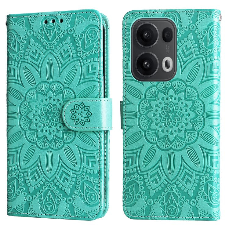 For Oppo Reno13 Pro 5G Case Sunflower Imprint Leather Wallet Phone Cover - Green