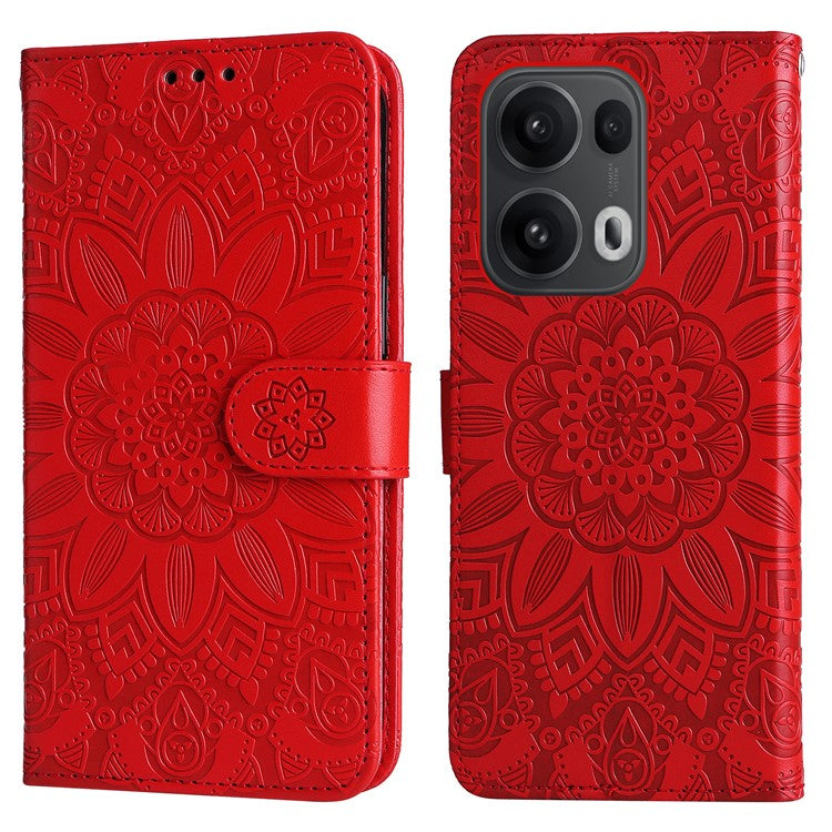 For Oppo Reno13 Pro 5G Case Sunflower Imprint Leather Wallet Phone Cover - Red