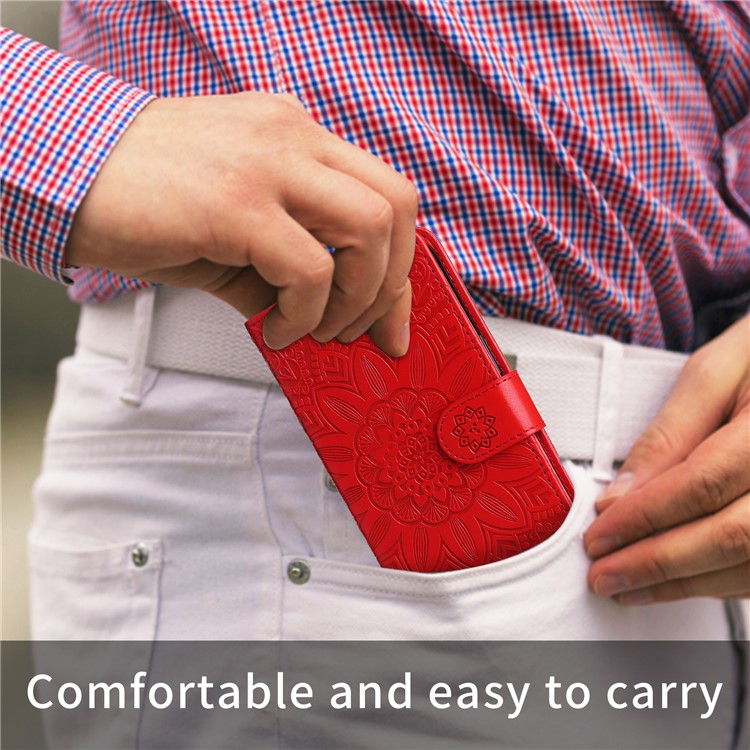 For Oppo Reno13 Pro 5G Case Sunflower Imprint Leather Wallet Phone Cover - Red