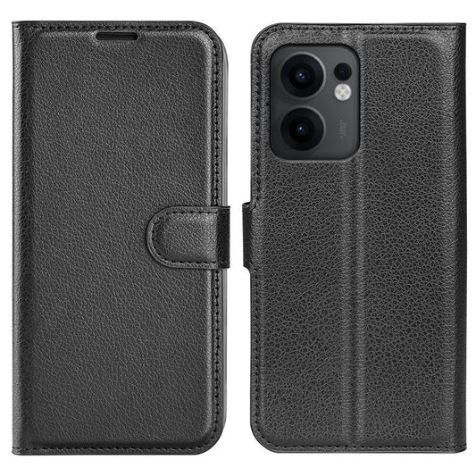 For Oppo Reno13 F 5G Case Litchi Texture Shockproof Leather Wallet Phone Cover - Black