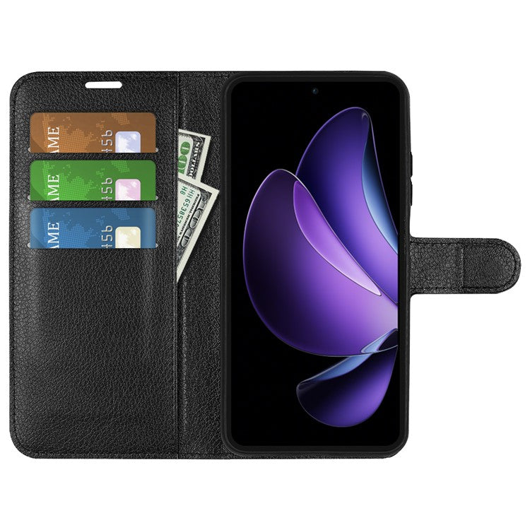 For Oppo Reno13 F 5G Case Litchi Texture Shockproof Leather Wallet Phone Cover - Black