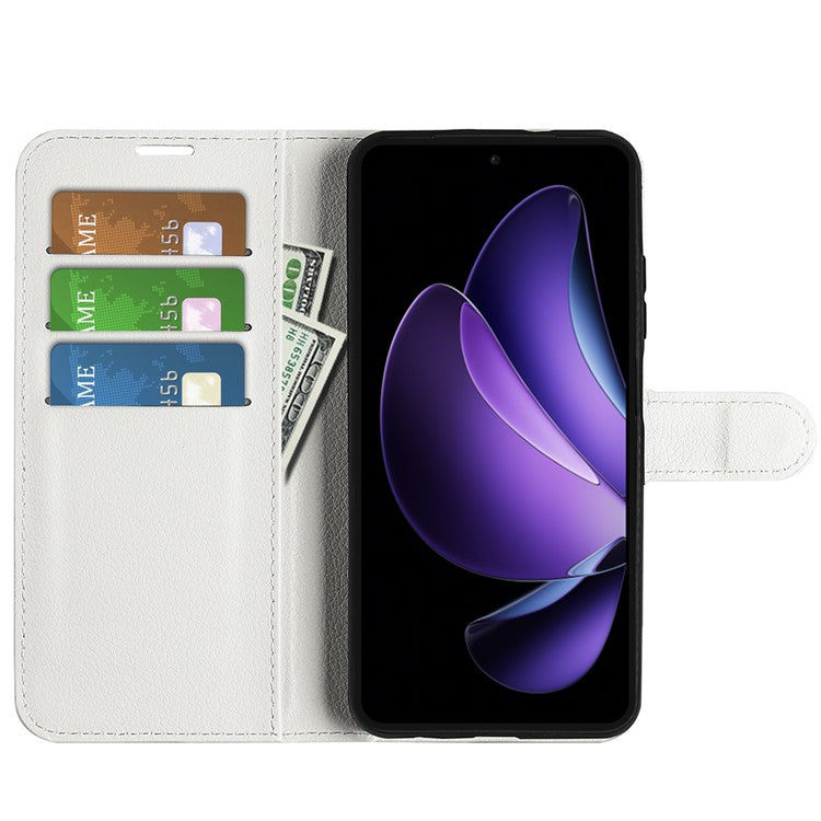 For Oppo Reno13 F 5G Case Litchi Texture Shockproof Leather Wallet Phone Cover - White