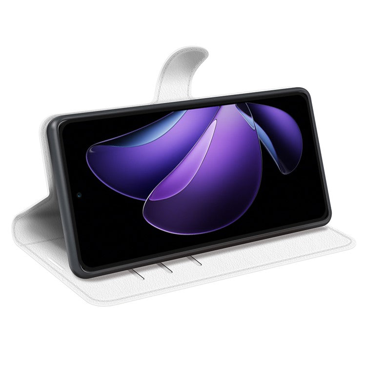 For Oppo Reno13 F 5G Case Litchi Texture Shockproof Leather Wallet Phone Cover - White