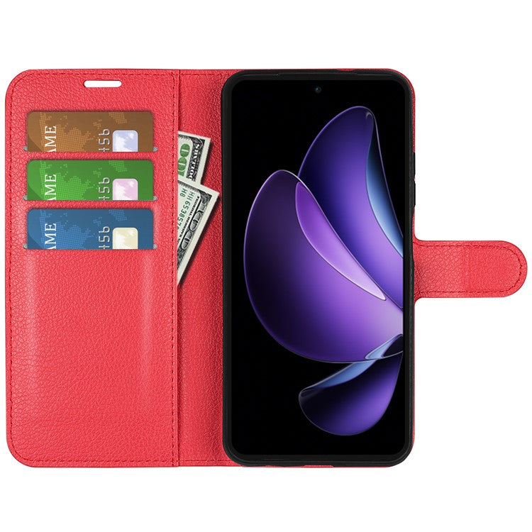 For Oppo Reno13 F 5G Case Litchi Texture Shockproof Leather Wallet Phone Cover - Red