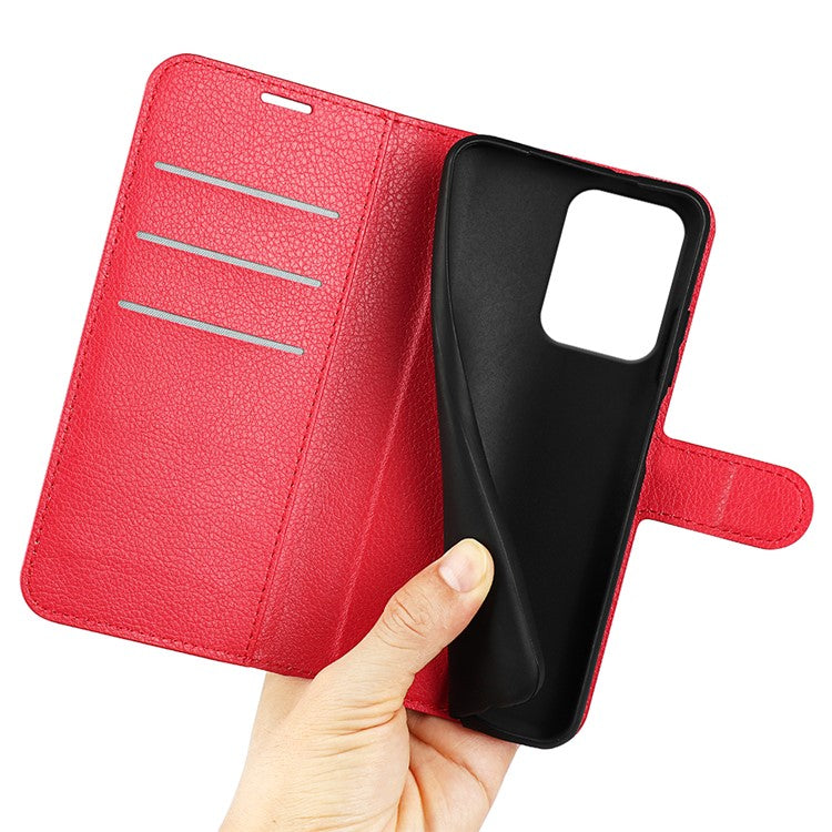 For Oppo Reno13 F 5G Case Litchi Texture Shockproof Leather Wallet Phone Cover - Red