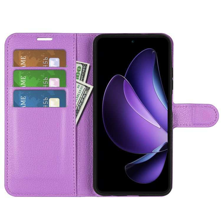 For Oppo Reno13 F 5G Case Litchi Texture Shockproof Leather Wallet Phone Cover - Purple