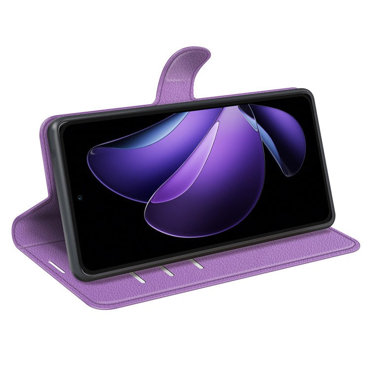 For Oppo Reno13 F 5G Case Litchi Texture Shockproof Leather Wallet Phone Cover - Purple