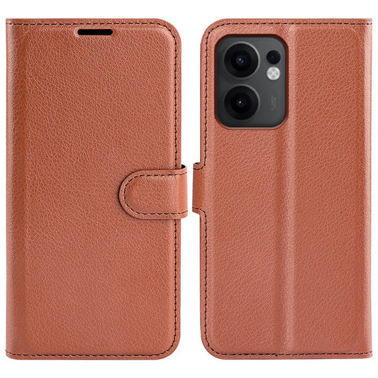 For Oppo Reno13 F 5G Case Litchi Texture Shockproof Leather Wallet Phone Cover - Brown