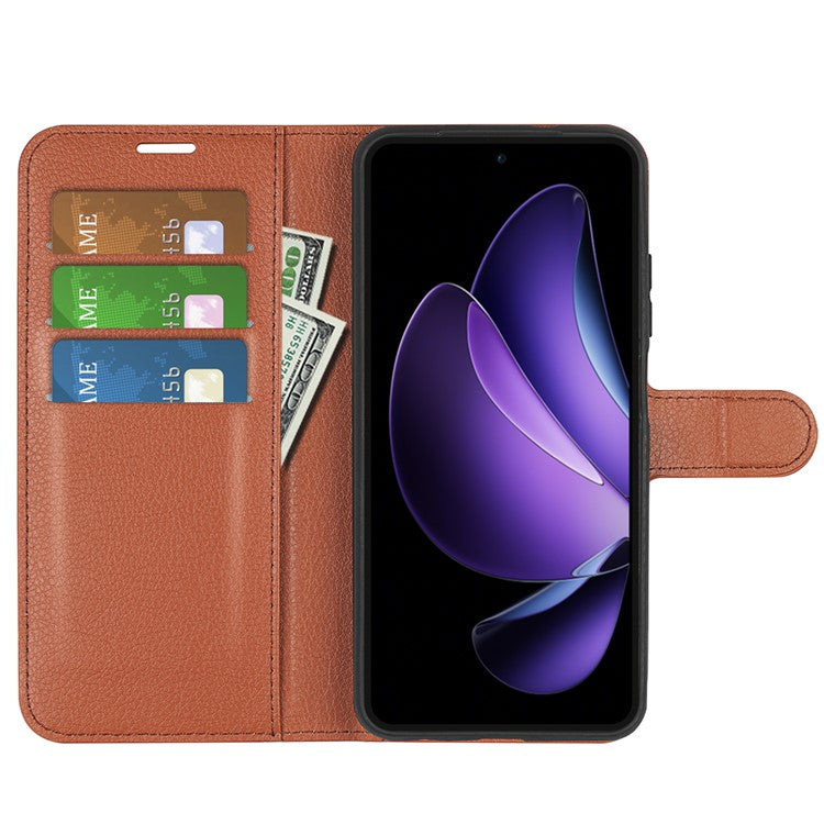 For Oppo Reno13 F 5G Case Litchi Texture Shockproof Leather Wallet Phone Cover - Brown