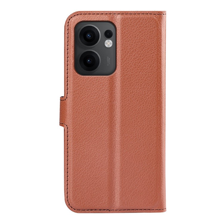 For Oppo Reno13 F 5G Case Litchi Texture Shockproof Leather Wallet Phone Cover - Brown