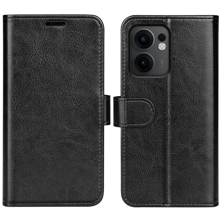 For Oppo Reno13 F 5G Wallet Case Crazy Horse Texture Stand Leather Phone Cover - Black