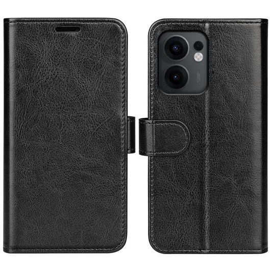 For Oppo Reno13 F 5G Wallet Case Crazy Horse Texture Stand Leather Phone Cover - Black
