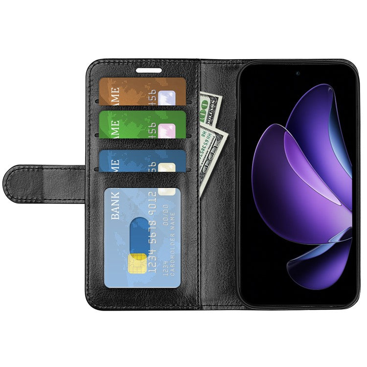 For Oppo Reno13 F 5G Wallet Case Crazy Horse Texture Stand Leather Phone Cover - Black