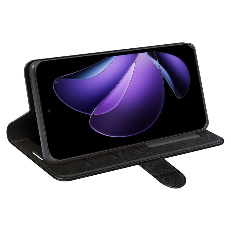 For Oppo Reno13 F 5G Wallet Case Crazy Horse Texture Stand Leather Phone Cover - Black