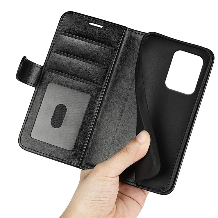 For Oppo Reno13 F 5G Wallet Case Crazy Horse Texture Stand Leather Phone Cover - Black