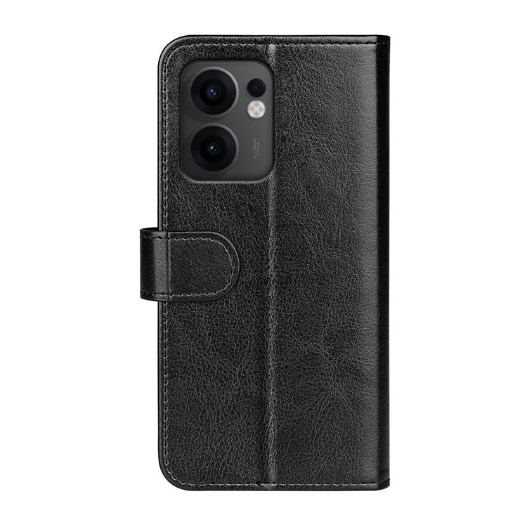 For Oppo Reno13 F 5G Wallet Case Crazy Horse Texture Stand Leather Phone Cover - Black