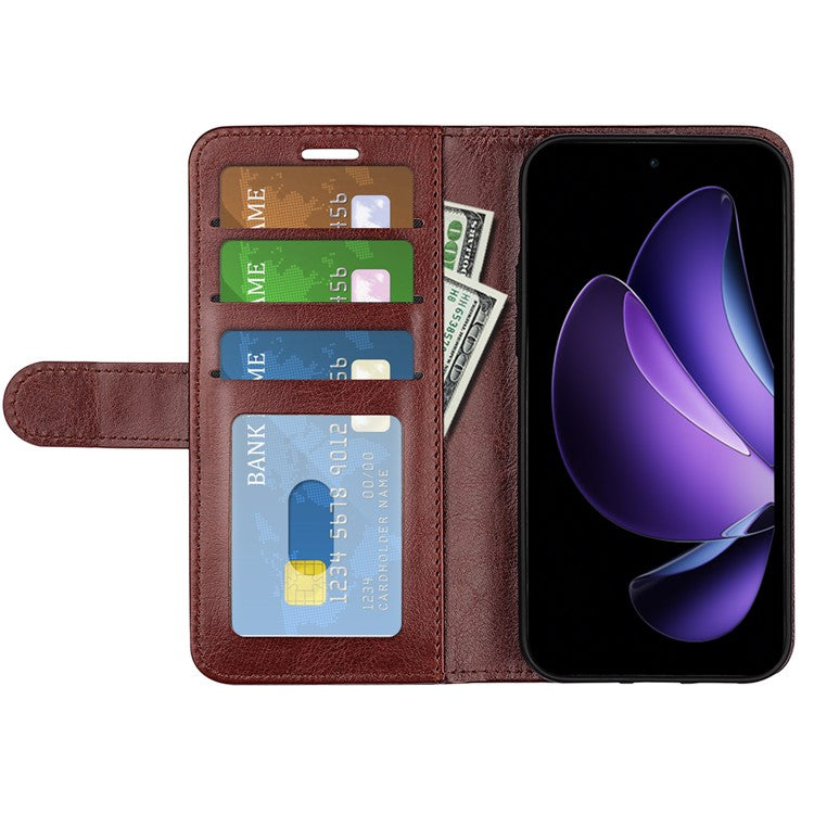 For Oppo Reno13 F 5G Wallet Case Crazy Horse Texture Stand Leather Phone Cover - Brown
