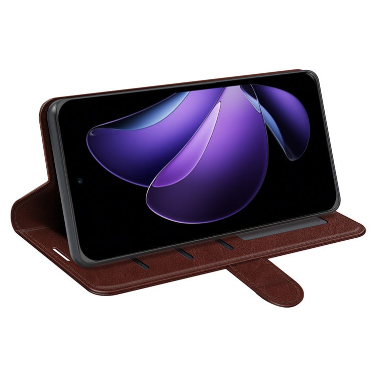 For Oppo Reno13 F 5G Wallet Case Crazy Horse Texture Stand Leather Phone Cover - Brown