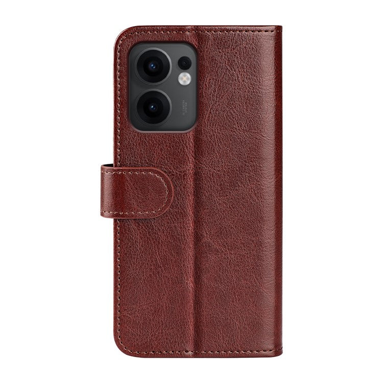 For Oppo Reno13 F 5G Wallet Case Crazy Horse Texture Stand Leather Phone Cover - Brown