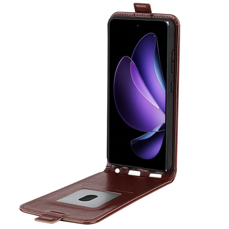 For Oppo Reno13 F 5G Case with Card Slots Vertical Flip Leather Phone Cover - Brown