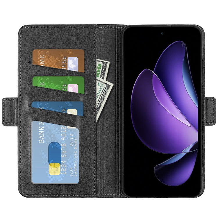 For Oppo Reno13 F 5G Stand Case Calf Texture Leather Wallet Phone Cover - Black