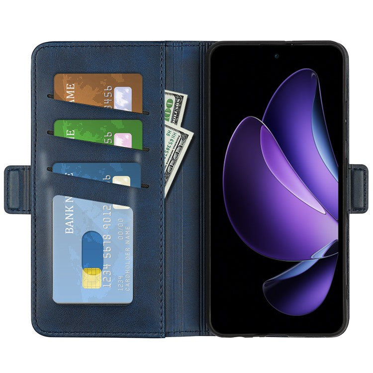 For Oppo Reno13 F 5G Stand Case Calf Texture Leather Wallet Phone Cover - Blue