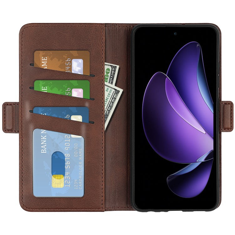 For Oppo Reno13 F 5G Stand Case Calf Texture Leather Wallet Phone Cover - Brown