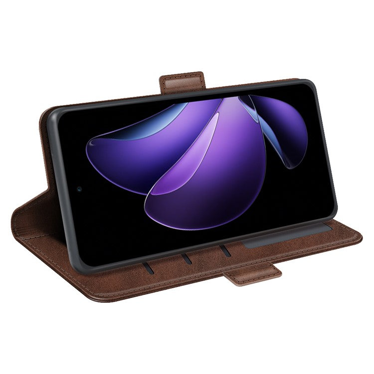 For Oppo Reno13 F 5G Stand Case Calf Texture Leather Wallet Phone Cover - Brown