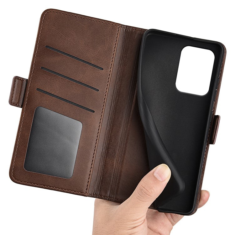 For Oppo Reno13 F 5G Stand Case Calf Texture Leather Wallet Phone Cover - Brown