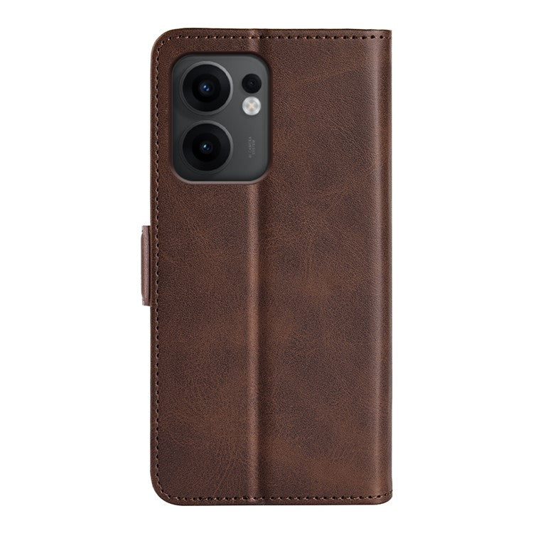 For Oppo Reno13 F 5G Stand Case Calf Texture Leather Wallet Phone Cover - Brown