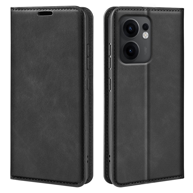 For Oppo Reno13 F 5G Case Skin Touch Leather Wallet Phone Cover - Black
