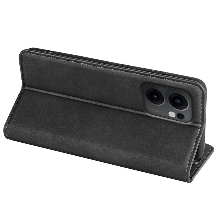 For Oppo Reno13 F 5G Case Skin Touch Leather Wallet Phone Cover - Black