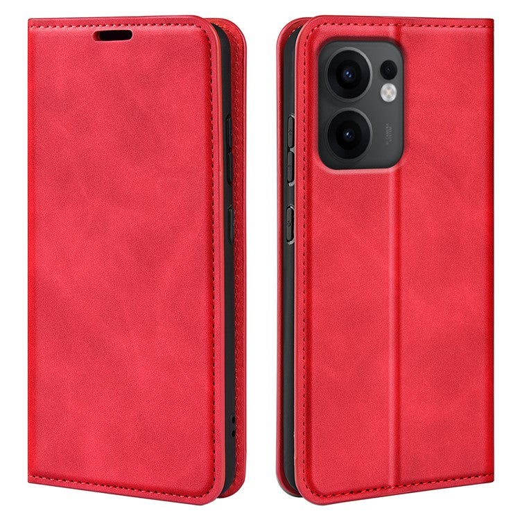 For Oppo Reno13 F 5G Case Skin Touch Leather Wallet Phone Cover - Red