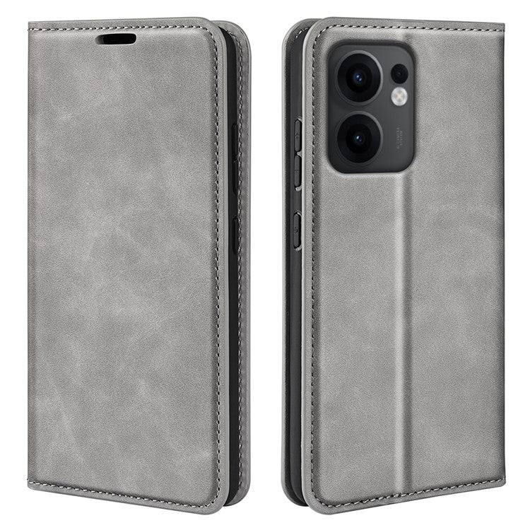 For Oppo Reno13 F 5G Case Skin Touch Leather Wallet Phone Cover - Grey