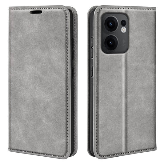 For Oppo Reno13 F 5G Case Skin Touch Leather Wallet Phone Cover - Grey