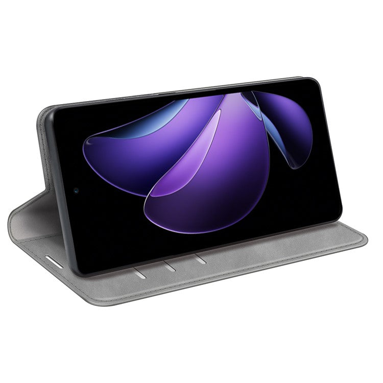 For Oppo Reno13 F 5G Case Skin Touch Leather Wallet Phone Cover - Grey